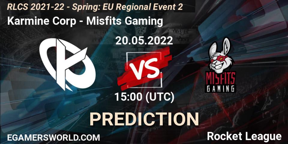 Prognoza Karmine Corp - Misfits Gaming. 20.05.2022 at 15:00, Rocket League, RLCS 2021-22 - Spring: EU Regional Event 2