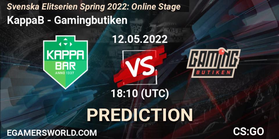 Prognoza KappaB - Gamingbutiken. 12.05.2022 at 18:10, Counter-Strike (CS2), Svenska Elitserien Spring 2022: Online Stage