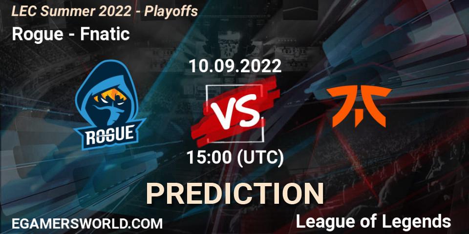 Prognoza Rogue - Fnatic. 10.09.2022 at 15:00, LoL, LEC Summer 2022 - Playoffs