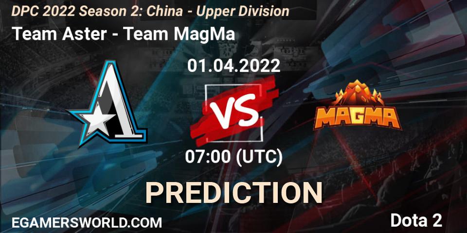 Prognoza Team Aster - Team MagMa. 15.04.2022 at 10:30, Dota 2, DPC 2021/2022 Tour 2 (Season 2): China Division I (Upper)
