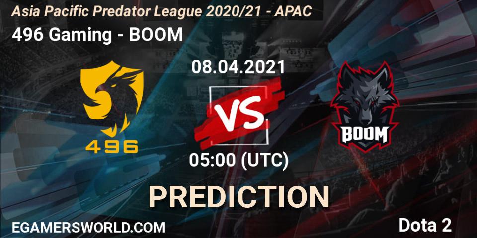 Prognoza 496 Gaming - BOOM. 08.04.21, Dota 2, Asia Pacific Predator League 2020/21 - APAC