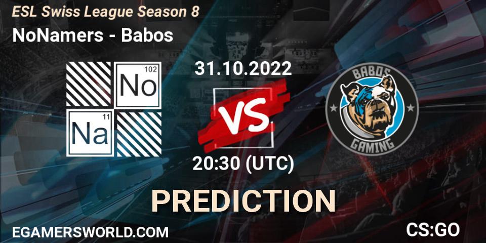 Prognoza NoNamers - Babos. 31.10.2022 at 20:30, Counter-Strike (CS2), ESL Swiss League Season 8