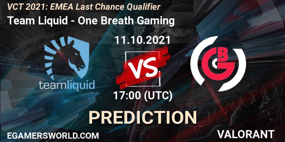 Prognoza Team Liquid - One Breath Gaming. 11.10.2021 at 18:45, VALORANT, VCT 2021: EMEA Last Chance Qualifier