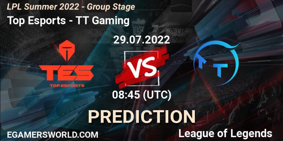 Prognoza Top Esports - TT Gaming. 29.07.2022 at 09:00, LoL, LPL Summer 2022 - Group Stage