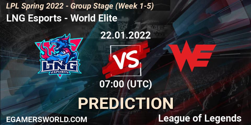Prognoza LNG Esports - World Elite. 22.01.2022 at 07:00, LoL, LPL Spring 2022 - Group Stage (Week 1-5)