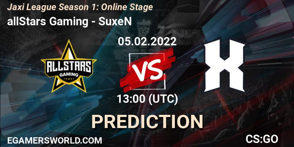 Prognoza allStars Gaming - SuxeN. 05.02.2022 at 13:00, Counter-Strike (CS2), Jaxi League Season 1: Online Stage
