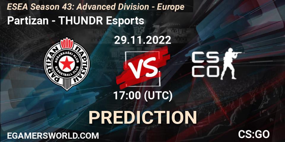 Prognoza Partizan - THUNDR Esports. 29.11.22, CS2 (CS:GO), ESEA Season 43: Advanced Division - Europe