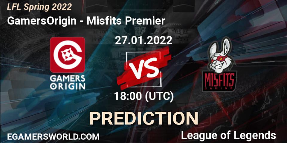 Prognoza GamersOrigin - Misfits Premier. 27.01.2022 at 18:00, LoL, LFL Spring 2022