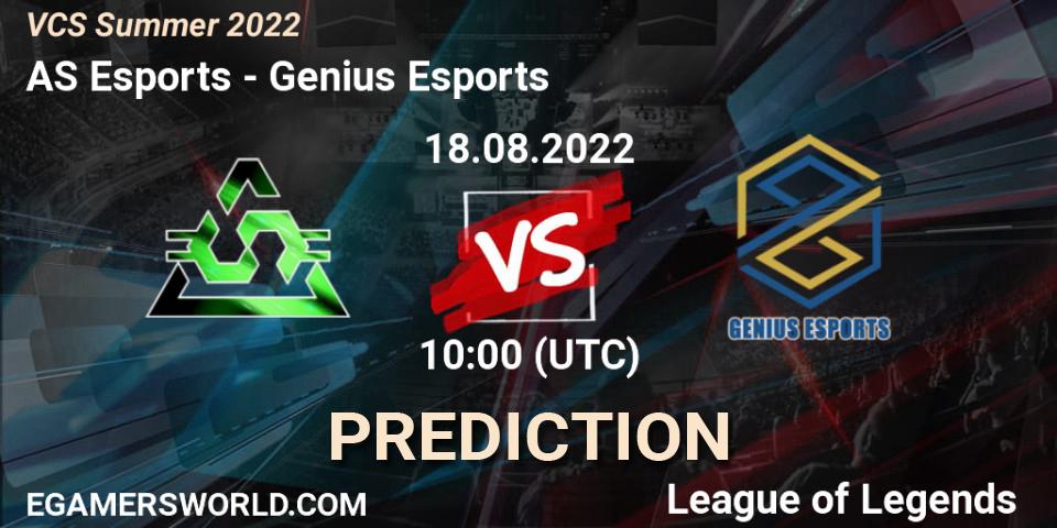 Prognoza AS Esports - Genius Esports. 18.08.2022 at 10:00, LoL, VCS Summer 2022