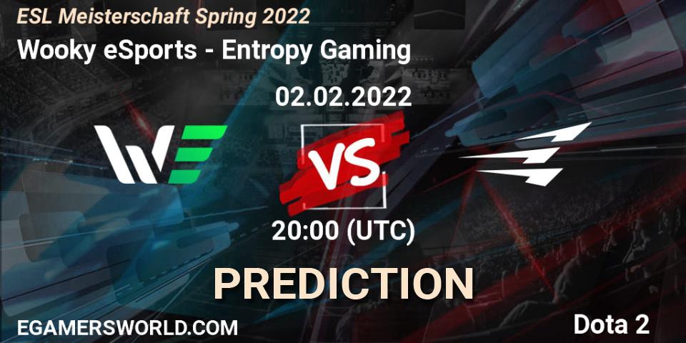 Prognoza Wooky eSports - Entropy Gaming. 02.02.2022 at 19:59, Dota 2, ESL Meisterschaft Spring 2022