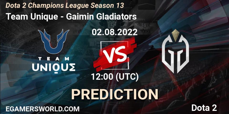 Prognoza Team Unique - Gaimin Gladiators. 02.08.22, Dota 2, Dota 2 Champions League Season 13