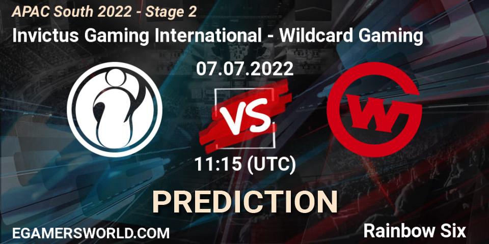 Prognoza Invictus Gaming International - Wildcard Gaming. 07.07.2022 at 11:15, Rainbow Six, APAC South 2022 - Stage 2