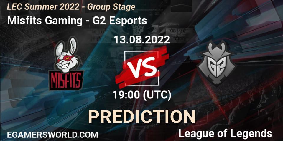 Prognoza Misfits Gaming - G2 Esports. 13.08.22, LoL, LEC Summer 2022 - Group Stage