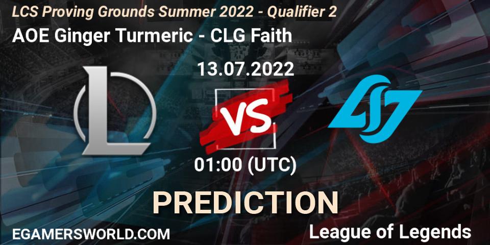 Prognoza AOE Ginger Turmeric - CLG Faith. 13.07.2022 at 00:00, LoL, LCS Proving Grounds Summer 2022 - Qualifier 2
