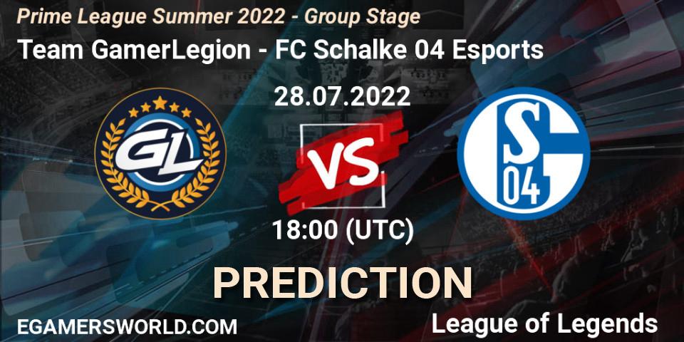 Prognoza Team GamerLegion - FC Schalke 04 Esports. 28.07.2022 at 20:00, LoL, Prime League Summer 2022 - Group Stage