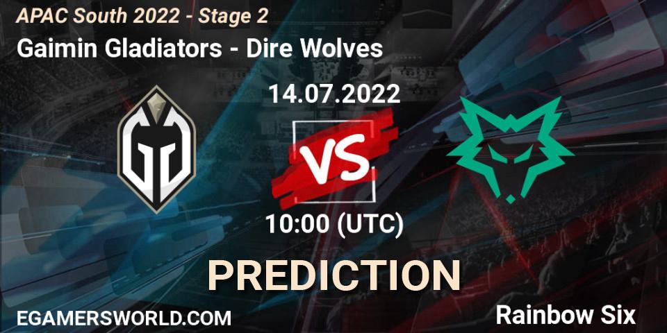 Prognoza Gaimin Gladiators - Dire Wolves. 14.07.2022 at 10:00, Rainbow Six, APAC South 2022 - Stage 2