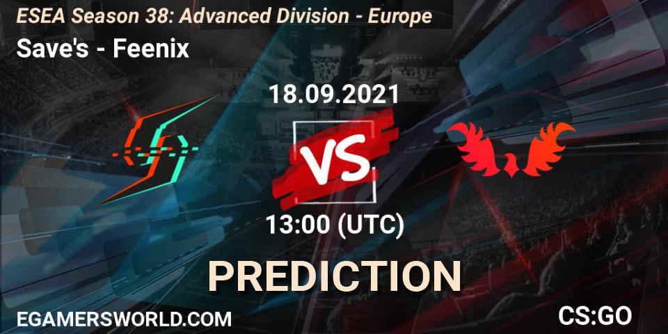 Prognoza Save's - Feenix. 18.09.2021 at 13:00, Counter-Strike (CS2), ESEA Season 38: Advanced Division - Europe