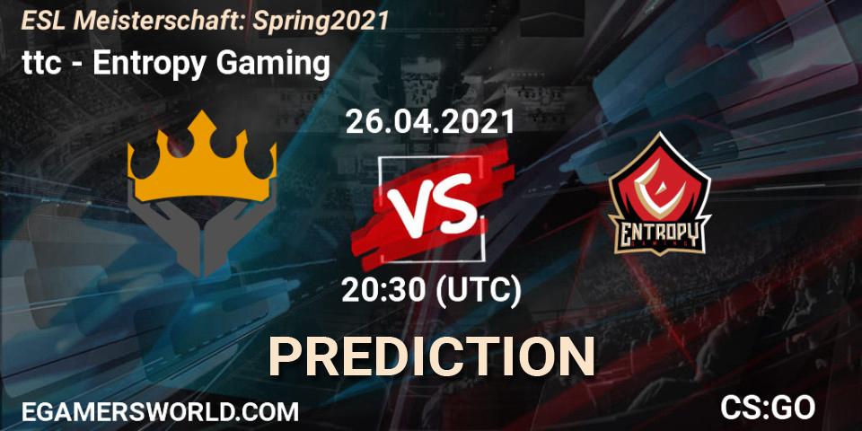 Prognoza ttc - Entropy Gaming. 26.04.2021 at 20:30, Counter-Strike (CS2), ESL Meisterschaft: Spring 2021