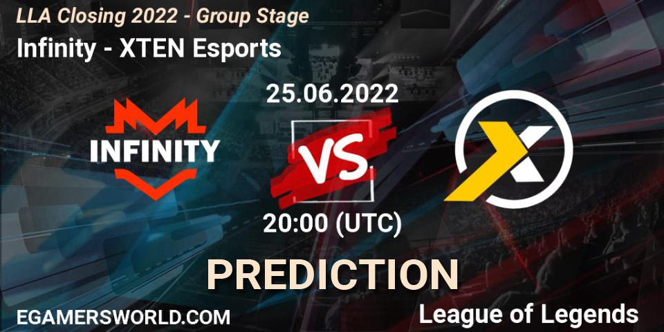 Prognoza Infinity - XTEN Esports. 25.06.2022 at 23:00, LoL, LLA Closing 2022 - Group Stage