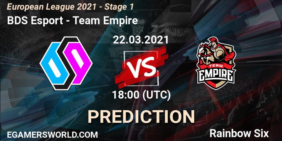 Prognoza BDS Esport - Team Empire. 22.03.2021 at 18:15, Rainbow Six, European League 2021 - Stage 1