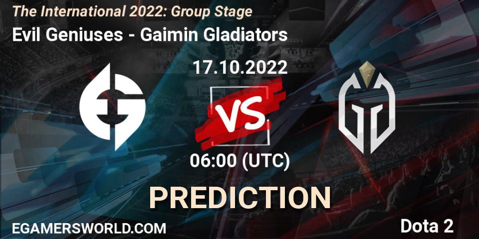 Prognoza Evil Geniuses - Gaimin Gladiators. 17.10.2022 at 07:29, Dota 2, The International 2022: Group Stage