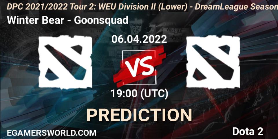Prognoza Winter Bear - Goonsquad. 06.04.2022 at 19:05, Dota 2, DPC 2021/2022 Tour 2: WEU Division II (Lower) - DreamLeague Season 17
