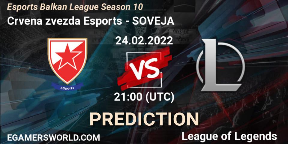 Prognoza Crvena zvezda Esports - SOVEJA. 24.02.2022 at 21:00, LoL, Esports Balkan League Season 10