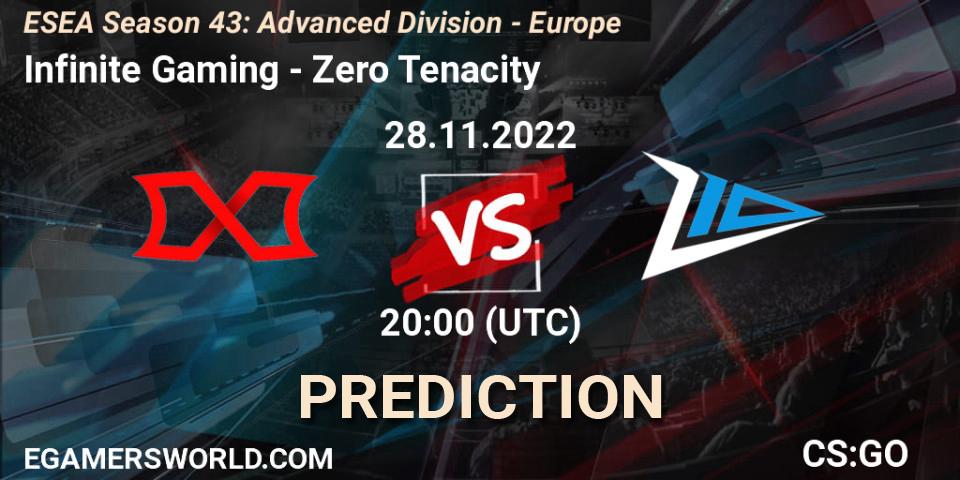 Prognoza Infinite Gaming - Zero Tenacity. 28.11.2022 at 20:00, Counter-Strike (CS2), ESEA Season 43: Advanced Division - Europe