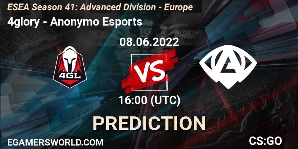 Prognoza 4glory - Anonymo Esports. 08.06.2022 at 16:00, Counter-Strike (CS2), ESEA Season 41: Advanced Division - Europe