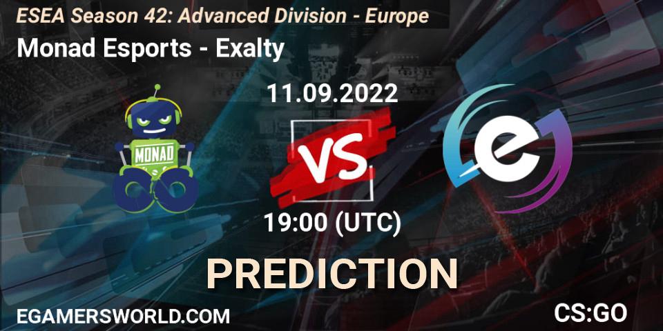 Prognoza Monad Esports - Exalty. 11.09.2022 at 19:00, Counter-Strike (CS2), ESEA Season 42: Advanced Division - Europe