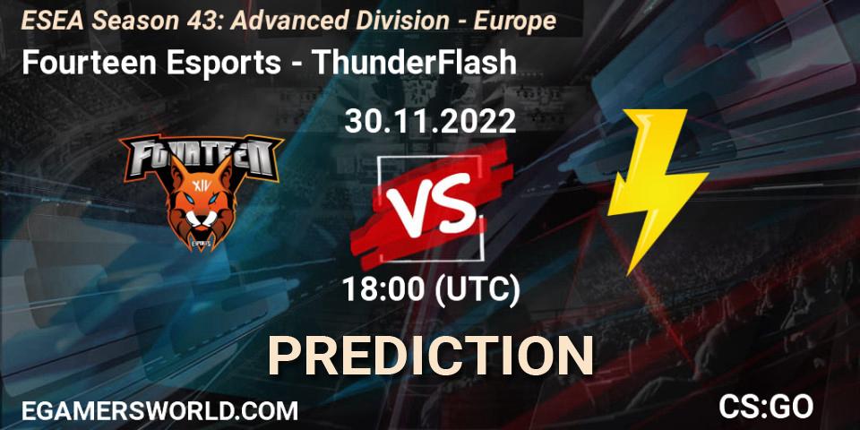 Prognoza Fourteen Esports - ThunderFlash. 30.11.22, CS2 (CS:GO), ESEA Season 43: Advanced Division - Europe