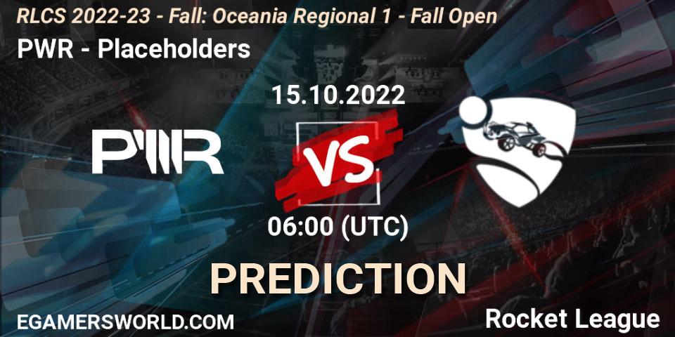 Prognoza PWR - Placeholders. 15.10.2022 at 06:00, Rocket League, RLCS 2022-23 - Fall: Oceania Regional 1 - Fall Open