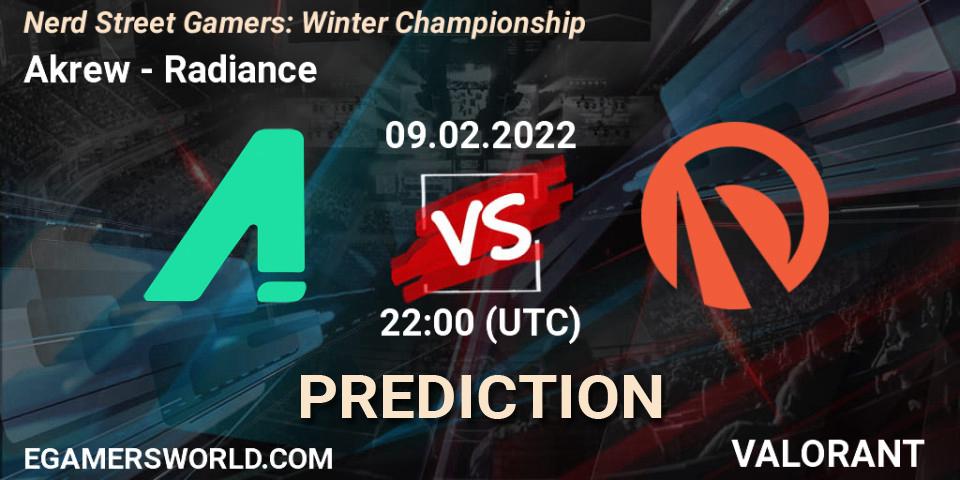 Prognoza Akrew - Radiance. 09.02.2022 at 22:00, VALORANT, Nerd Street Gamers: Winter Championship