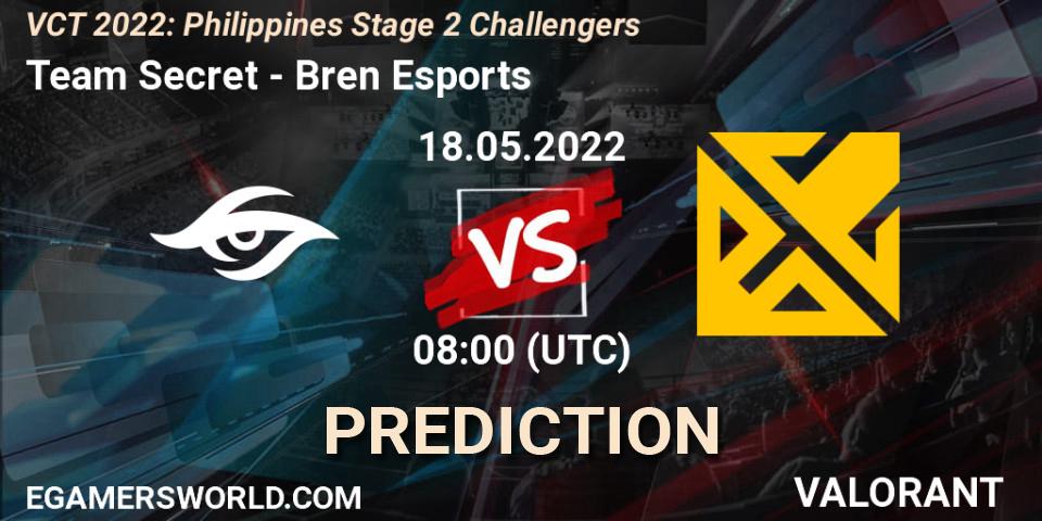 Prognoza Team Secret - Bren Esports. 18.05.2022 at 09:00, VALORANT, VCT 2022: Philippines Stage 2 Challengers