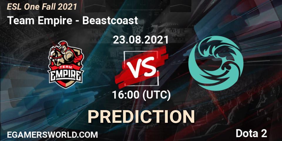 Prognoza Team Empire - Beastcoast. 24.08.2021 at 16:00, Dota 2, ESL One Fall 2021