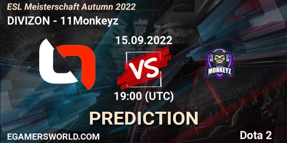 Prognoza DIVIZON - 11Monkeyz. 15.09.2022 at 19:18, Dota 2, ESL Meisterschaft Autumn 2022