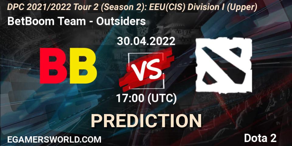 Prognoza BetBoom Team - Outsiders. 30.04.2022 at 17:00, Dota 2, DPC 2021/2022 Tour 2 (Season 2): EEU(CIS) Division I (Upper)
