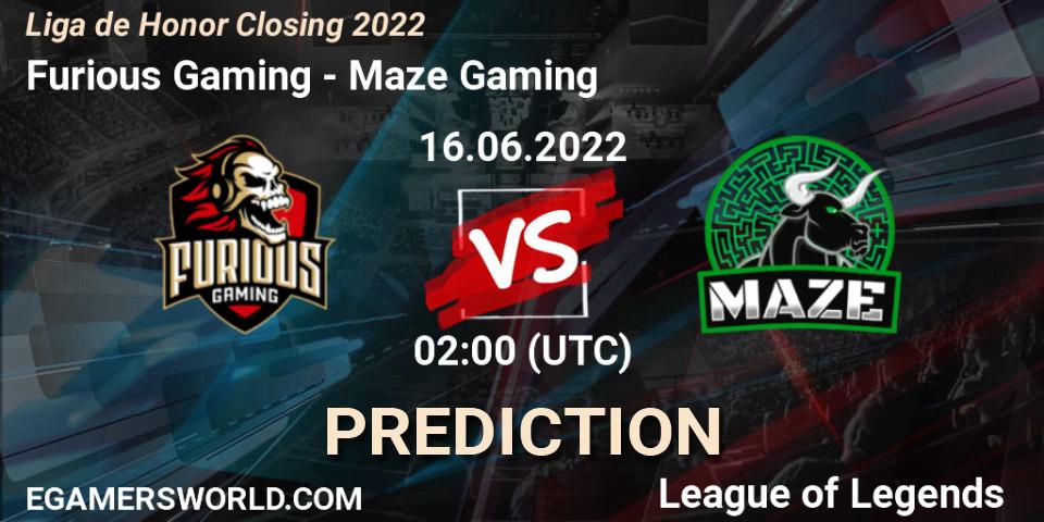 Prognoza Furious Gaming - Maze Gaming. 16.06.2022 at 02:00, LoL, Liga de Honor Closing 2022