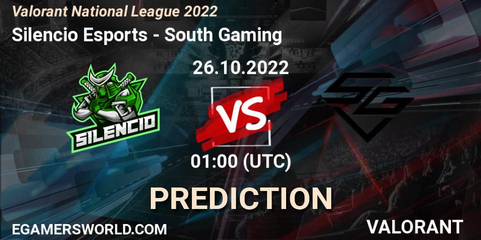 Prognoza Silencio Esports - South Gaming. 26.10.2022 at 01:00, VALORANT, Valorant National League 2022