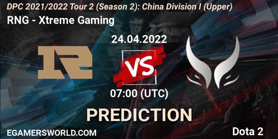 Prognoza RNG - Xtreme Gaming. 24.04.2022 at 07:03, Dota 2, DPC 2021/2022 Tour 2 (Season 2): China Division I (Upper)