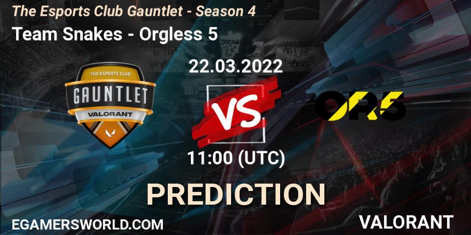 Prognoza Team Snakes - Orgless 5. 22.03.2022 at 11:00, VALORANT, The Esports Club Gauntlet - Season 4