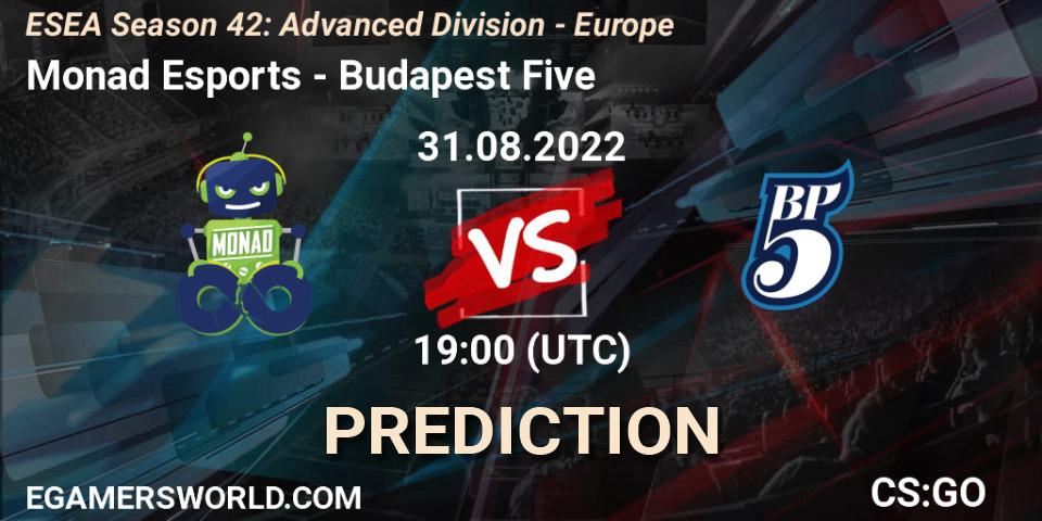 Prognoza Monad Esports - Budapest Five. 31.08.2022 at 19:00, Counter-Strike (CS2), ESEA Season 42: Advanced Division - Europe