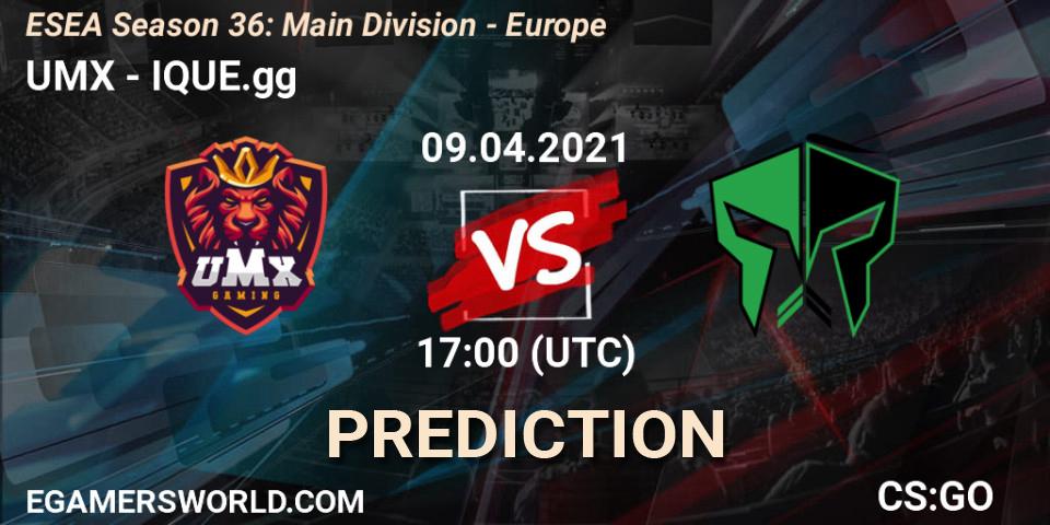 Prognoza UMX - IQUE.gg. 09.04.2021 at 17:00, Counter-Strike (CS2), ESEA Season 36: Main Division - Europe