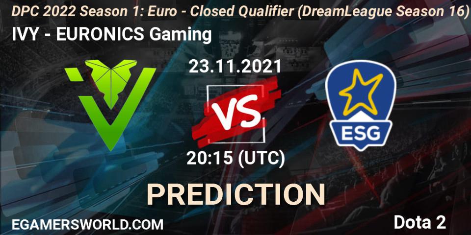 Prognoza IVY - EURONICS Gaming. 23.11.2021 at 20:29, Dota 2, DPC 2022 Season 1: Euro - Closed Qualifier (DreamLeague Season 16)
