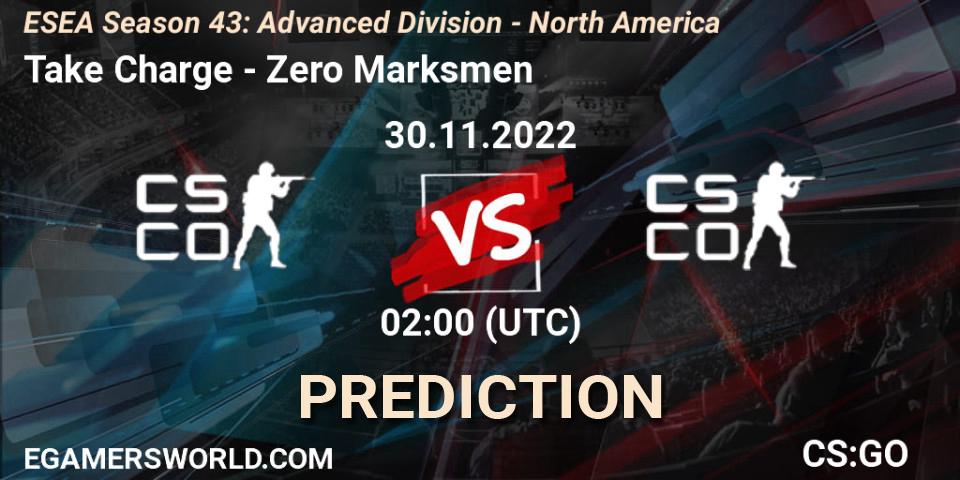 Prognoza Take Charge - Zero Marksmen. 30.11.22, CS2 (CS:GO), ESEA Season 43: Advanced Division - North America