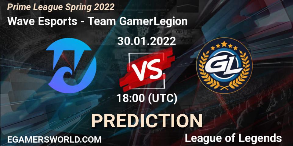 Prognoza Wave Esports - Team GamerLegion. 30.01.2022 at 20:20, LoL, Prime League Spring 2022
