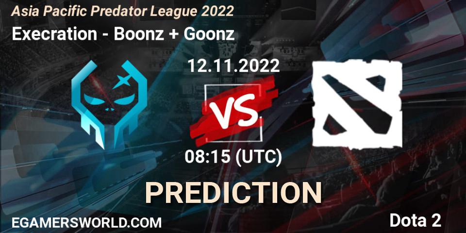 Prognoza Execration - Boonz + Goonz. 12.11.2022 at 08:15, Dota 2, Asia Pacific Predator League 2022