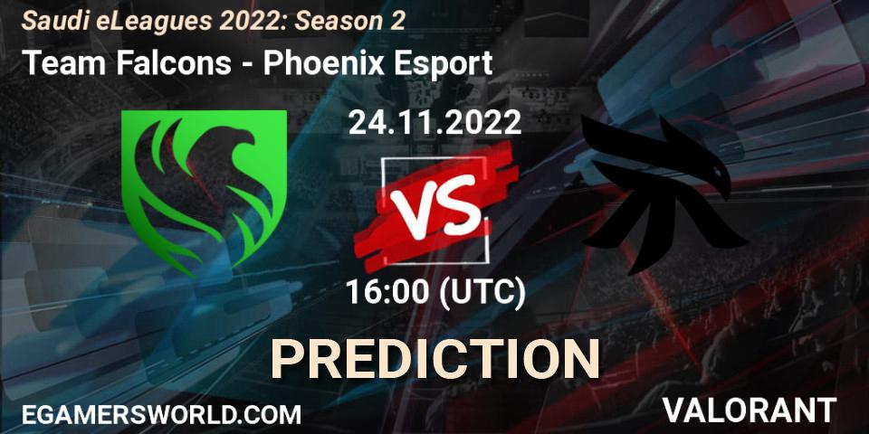 Prognoza Team Falcons - Phoenix Esport. 24.11.2022 at 16:30, VALORANT, Saudi eLeagues 2022: Season 2