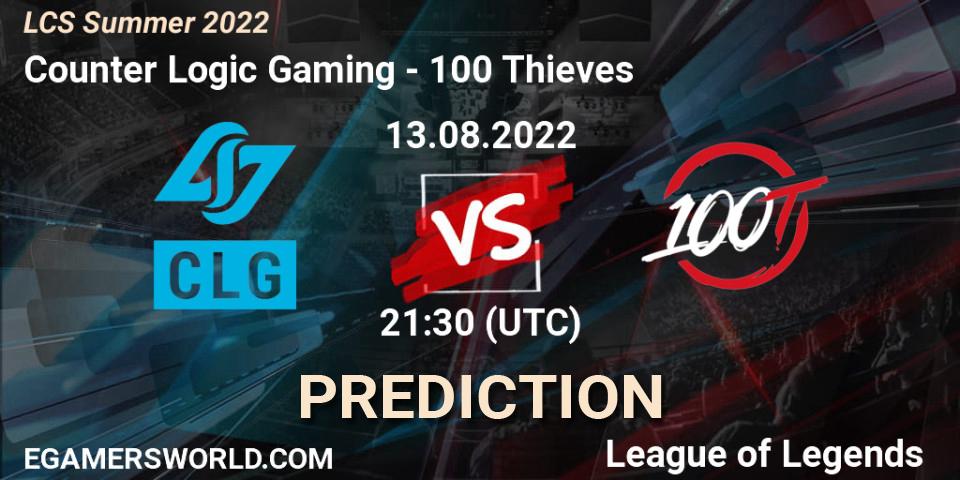 Prognoza Counter Logic Gaming - 100 Thieves. 13.08.2022 at 21:30, LoL, LCS Summer 2022