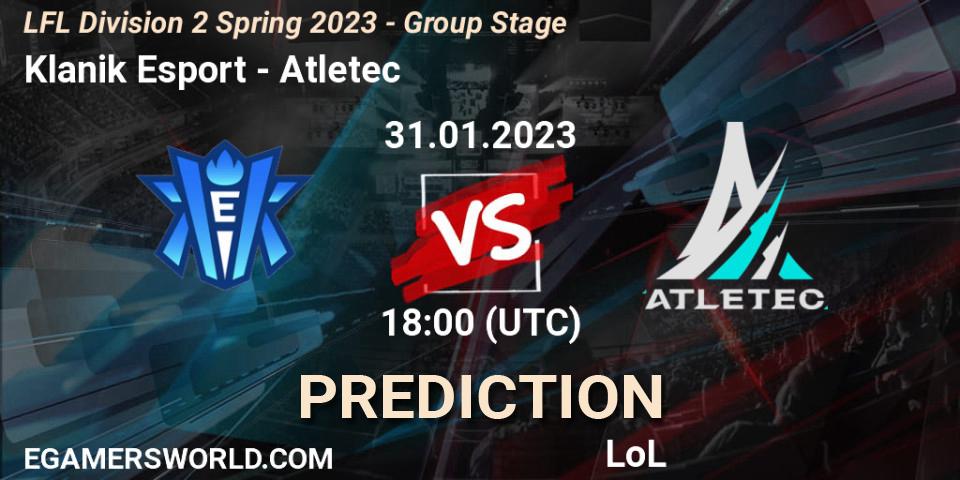 Prognoza Klanik Esport - Atletec. 31.01.23, LoL, LFL Division 2 Spring 2023 - Group Stage